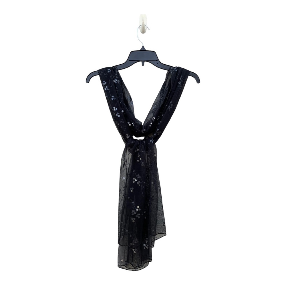 Black Soft Mesh Tulle Hologram Sequin Embroidered Scarf/Wrap 90" X 19" - Picture 6 of 7